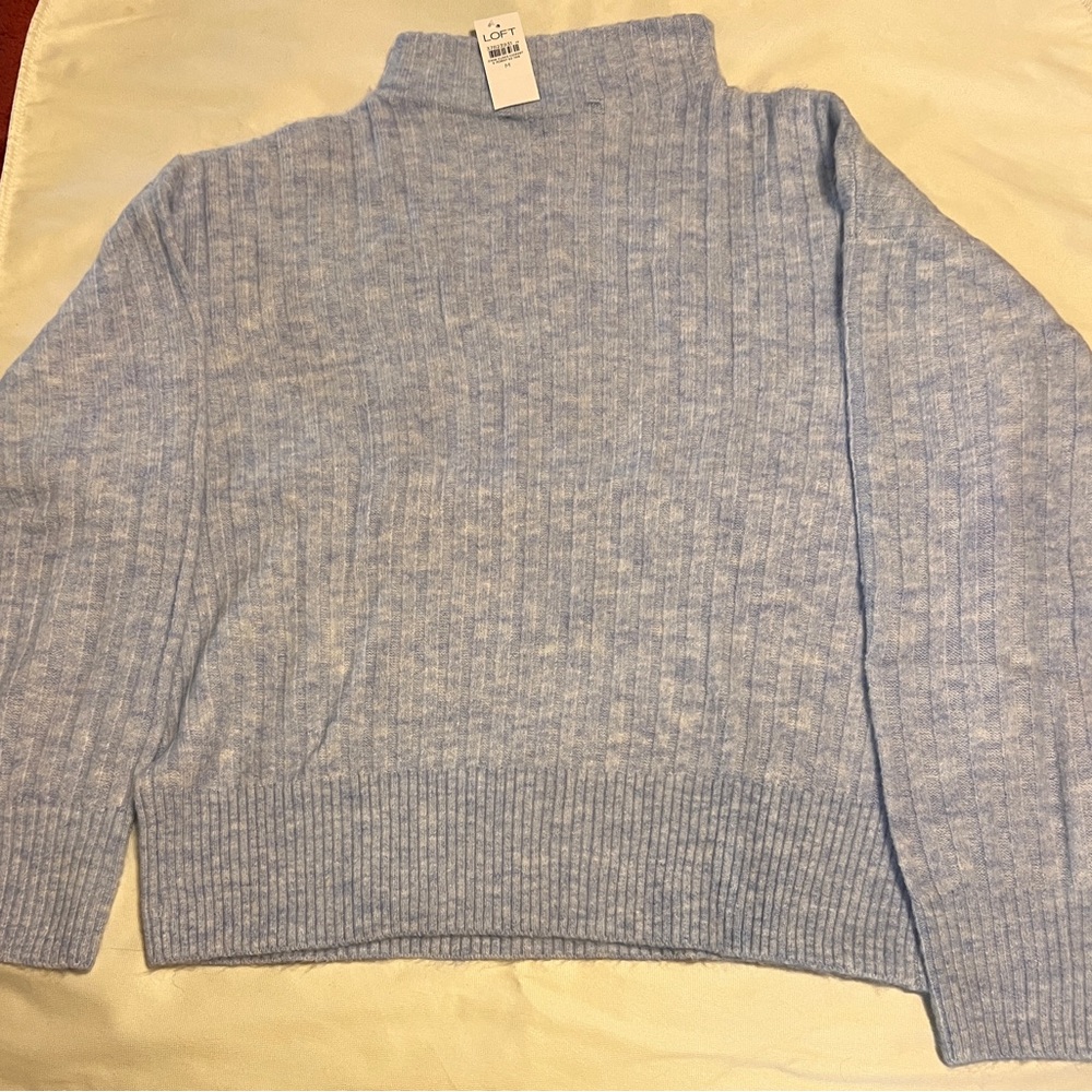 LOFT Light Blue Ribbed Mock Neck Sweater NWT